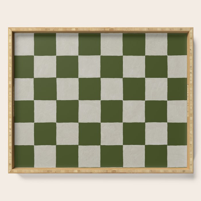 checkerboard hand-painted-olive Serving Tray Gallery Image 1