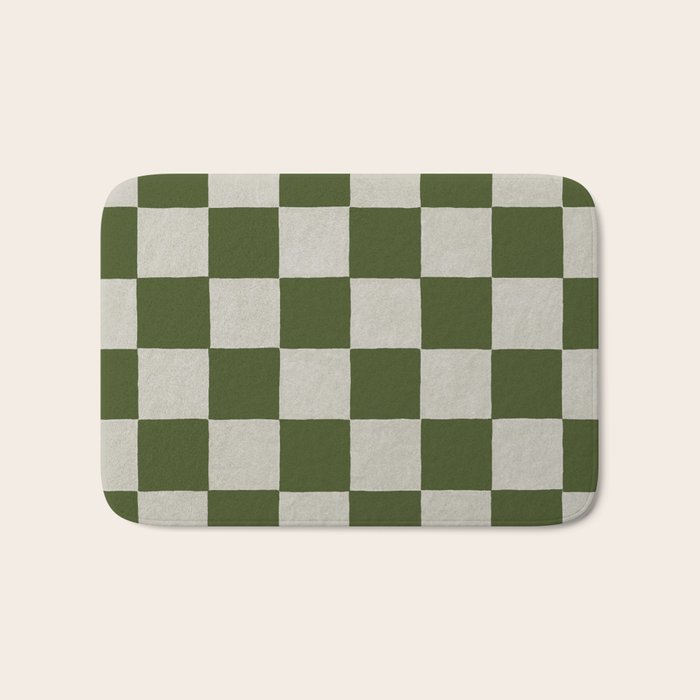 checkerboard hand-painted-olive Bath Mat Gallery Image 1