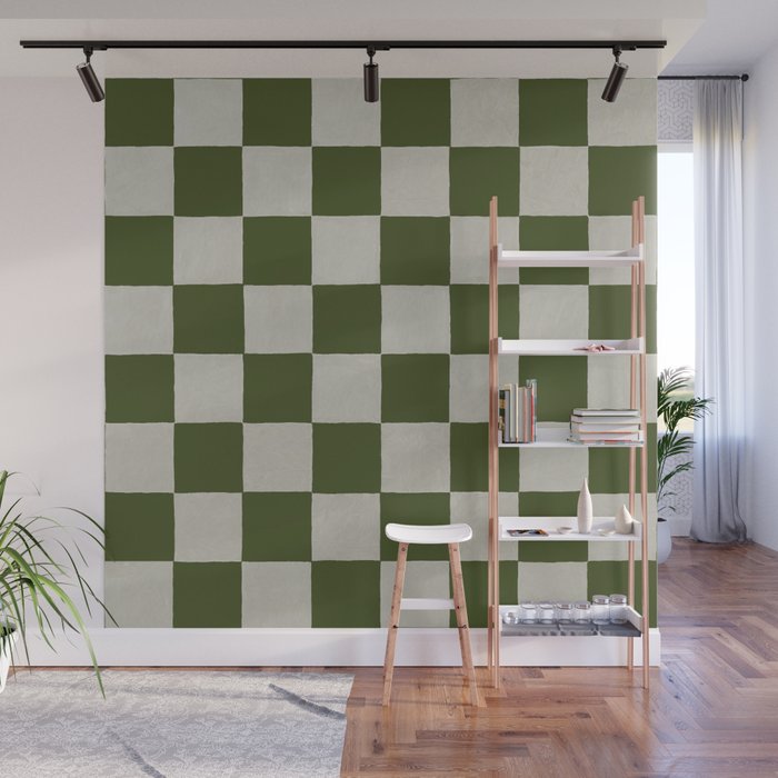 checkerboard hand-painted-olive Wall Mural