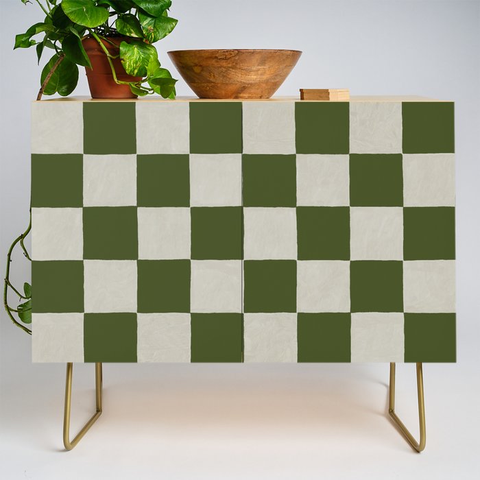 checkerboard hand-painted-olive Credenza Gallery Image 1