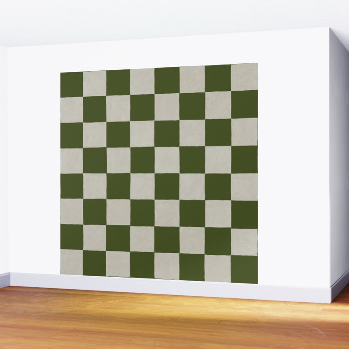 checkerboard hand-painted-olive Wall Mural Gallery Image 2