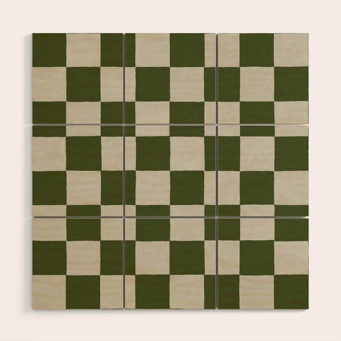 checkerboard hand-painted-olive Wood Wall Art Gallery Image 1