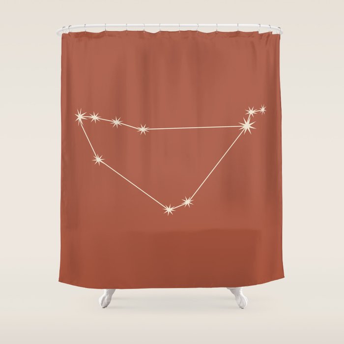 Capricorn Zodiac Star Constellation Line Art Terracotta Red Shower Curtain Gallery Image 1