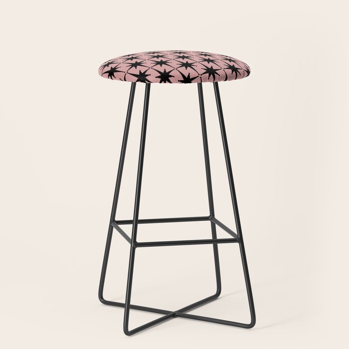 Atomic Age 1950s Retro Starburst Pattern in Black and 50s Dusty Blush Pink Stool Gallery Image 1