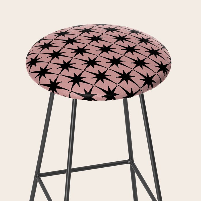 Atomic Age 1950s Retro Starburst Pattern in Black and 50s Dusty Blush Pink Stool Gallery Image 2