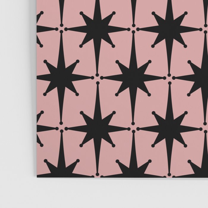 Atomic Age 1950s Retro Starburst Pattern in Black and 50s Dusty Blush Pink Poster Gallery Image 3