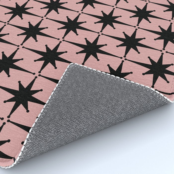 Atomic Age 1950s Retro Starburst Pattern in Black and 50s Dusty Blush Pink Rug Gallery Image 4