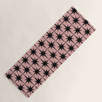Atomic Age 1950s Retro Starburst Pattern in Black and 50s Dusty Blush Pink Yoga Mat Gallery Image 1
