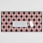 Atomic Age 1950s Retro Starburst Pattern in Black and 50s Dusty Blush Pink Desk Mat Gallery Image 1