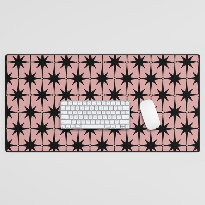 Atomic Age 1950s Retro Starburst Pattern in Black and 50s Dusty Blush Pink Desk Mat Gallery Image 1