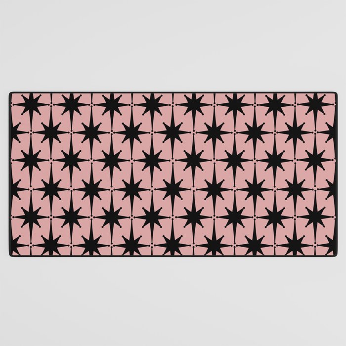 Atomic Age 1950s Retro Starburst Pattern in Black and 50s Dusty Blush Pink Desk Mat Gallery Image 3