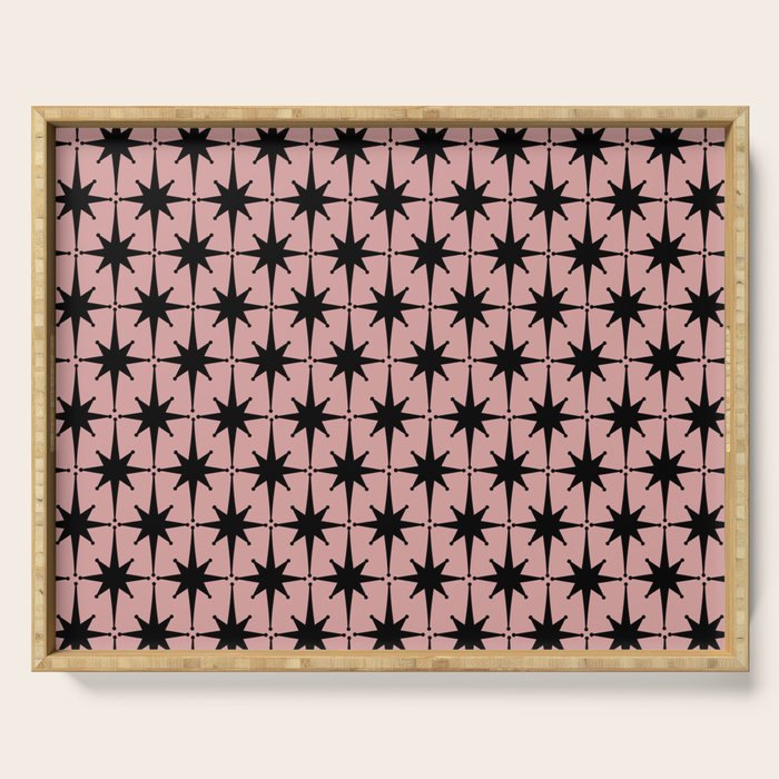 Atomic Age 1950s Retro Starburst Pattern in Black and 50s Dusty Blush Pink Serving Tray Gallery Image 1