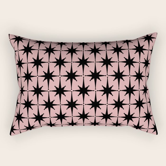 Atomic Age 1950s Retro Starburst Pattern in Black and 50s Dusty Blush Pink Rectangular Pillow Gallery Image 2