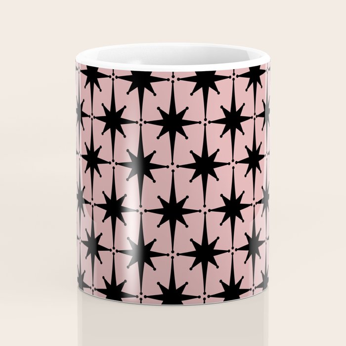 Atomic Age 1950s Retro Starburst Pattern in Black and 50s Dusty Blush Pink Coffee Mug Gallery Image 4