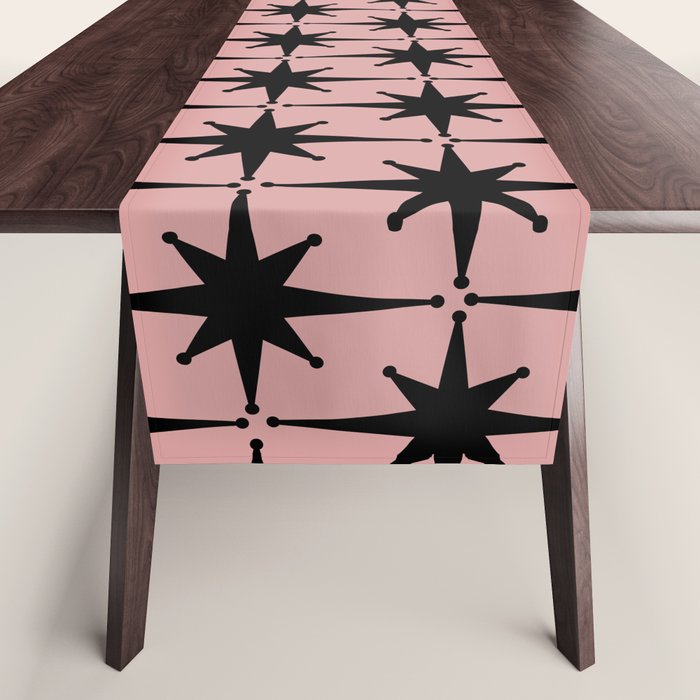 Atomic Age 1950s Retro Starburst Pattern in Black and 50s Dusty Blush Pink Table Runner Gallery Image 1