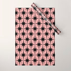 Atomic Age 1950s Retro Starburst Pattern in Black and 50s Dusty Blush Pink Wrapping Paper Gallery Image 1