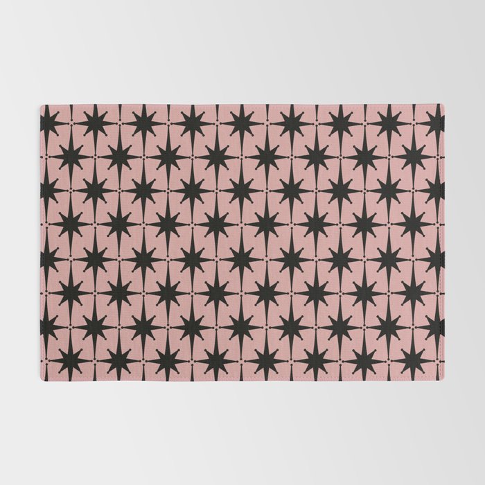 Atomic Age 1950s Retro Starburst Pattern in Black and 50s Dusty Blush Pink Rug Gallery Image 2