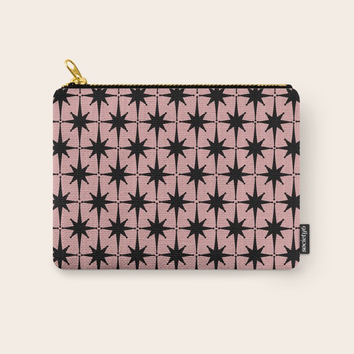 Atomic Age 1950s Retro Starburst Pattern in Black and 50s Dusty Blush Pink Carry All Pouch Gallery Image 1