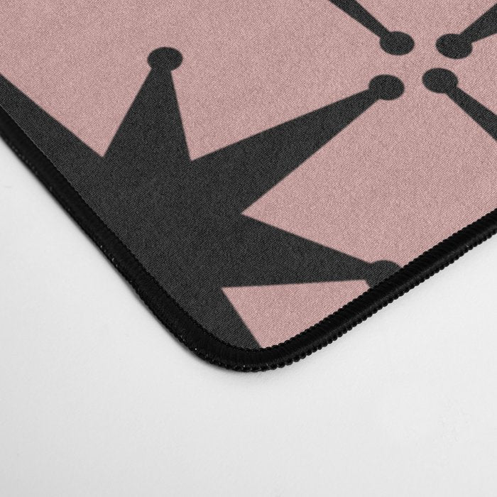 Atomic Age 1950s Retro Starburst Pattern in Black and 50s Dusty Blush Pink Desk Mat Gallery Image 4