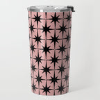 Atomic Age 1950s Retro Starburst Pattern in Black and 50s Dusty Blush Pink Travel Mug Gallery Image 2