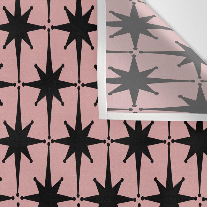 Atomic Age 1950s Retro Starburst Pattern in Black and 50s Dusty Blush Pink Wall Tapestry Gallery Image 3
