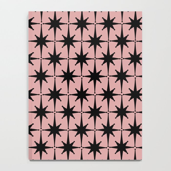 Atomic Age 1950s Retro Starburst Pattern in Black and 50s Dusty Blush Pink Notebook Gallery Image 4