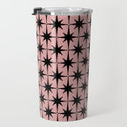 Atomic Age 1950s Retro Starburst Pattern in Black and 50s Dusty Blush Pink Travel Mug Gallery Image 3