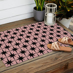 Atomic Age 1950s Retro Starburst Pattern in Black and 50s Dusty Blush Pink Outdoor Rug Gallery Image 2