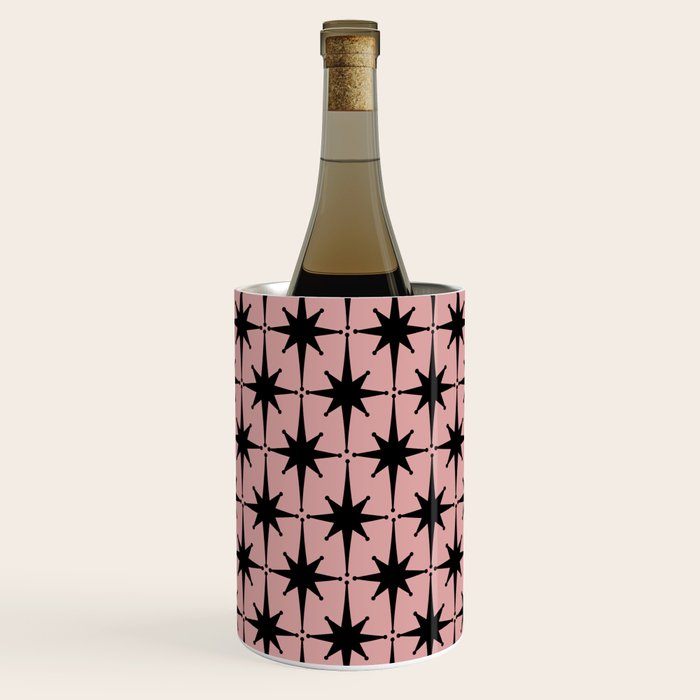 Atomic Age 1950s Retro Starburst Pattern in Black and 50s Dusty Blush Pink Wine Chiller Gallery Image 1