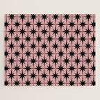 Atomic Age 1950s Retro Starburst Pattern in Black and 50s Dusty Blush Pink Jigsaw Puzzle Gallery Image 1