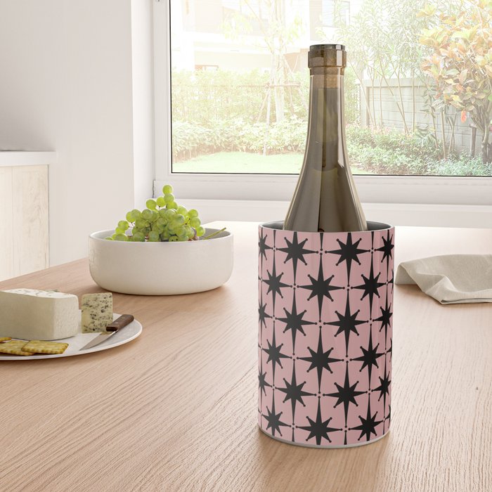 Atomic Age 1950s Retro Starburst Pattern in Black and 50s Dusty Blush Pink Wine Chiller Gallery Image 4