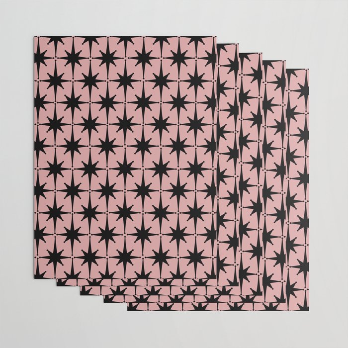 Atomic Age 1950s Retro Starburst Pattern in Black and 50s Dusty Blush Pink Wrapping Paper Gallery Image 3