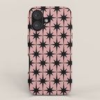 Atomic Age 1950s Retro Starburst Pattern in Black and 50s Dusty Blush Pink iPhone Case Gallery Image 1