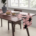 Atomic Age 1950s Retro Starburst Pattern in Black and 50s Dusty Blush Pink Table Runner Gallery Image 2