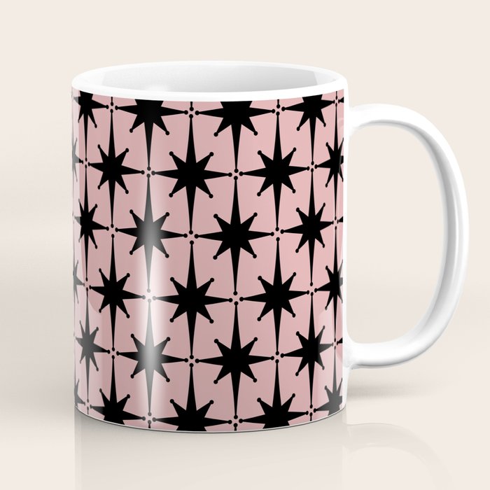 Atomic Age 1950s Retro Starburst Pattern in Black and 50s Dusty Blush Pink Coffee Mug Gallery Image 1
