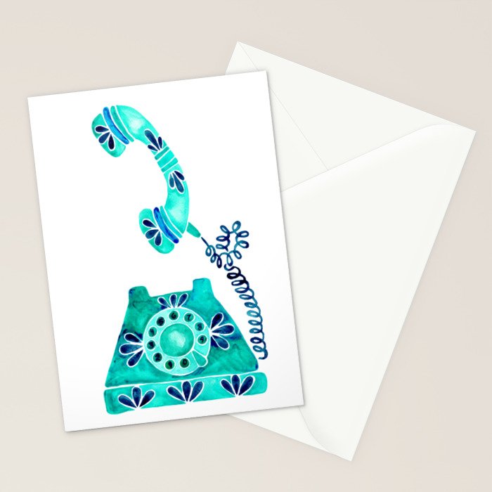 Vintage Rotary Phone - Turquoise Palette Stationery Card Gallery Image 2