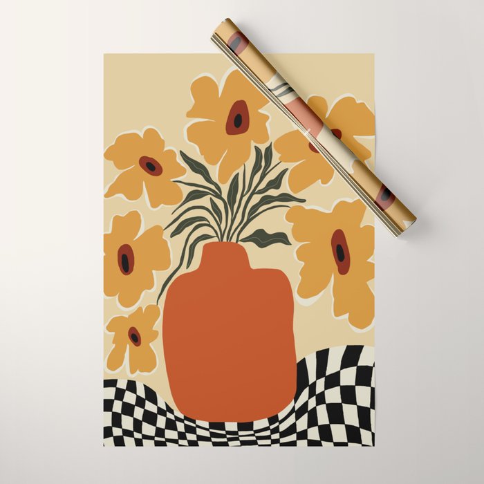 Summer flowerpot with check  Wrapping Paper Gallery Image 1