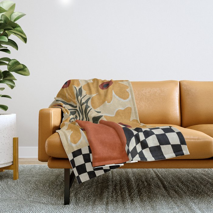 Summer flowerpot with check  Throw Blanket Gallery Image 1