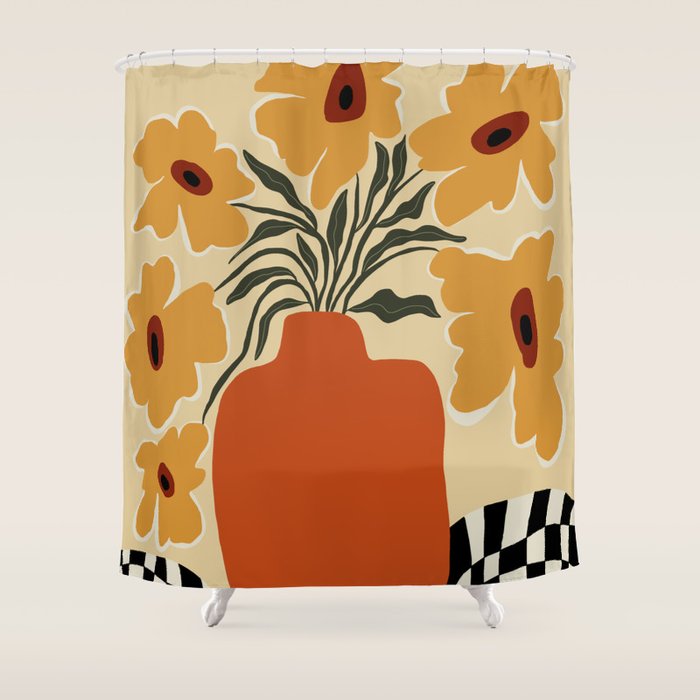 Summer flowerpot with check  Shower Curtain Gallery Image 1