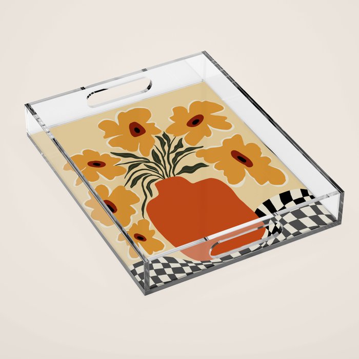 Summer flowerpot with check  Acrylic Tray Gallery Image 1