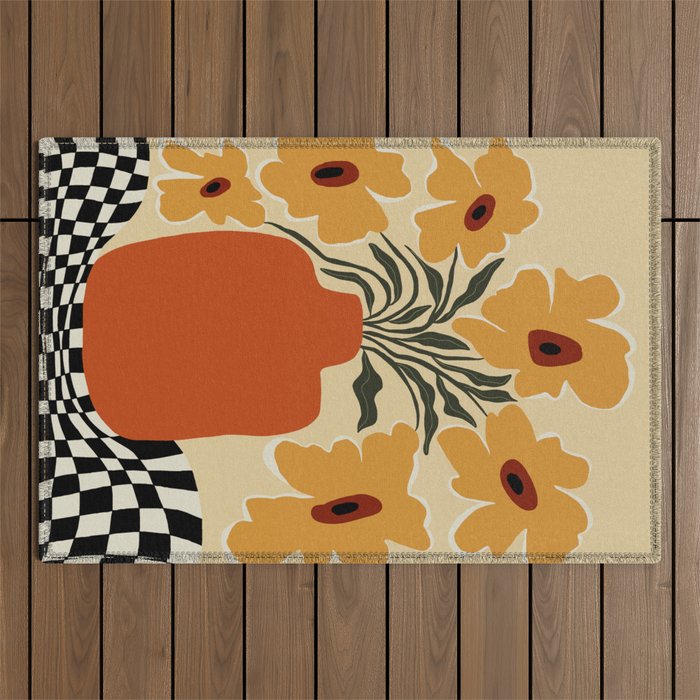 Summer flowerpot with check  Outdoor Rug Gallery Image 1