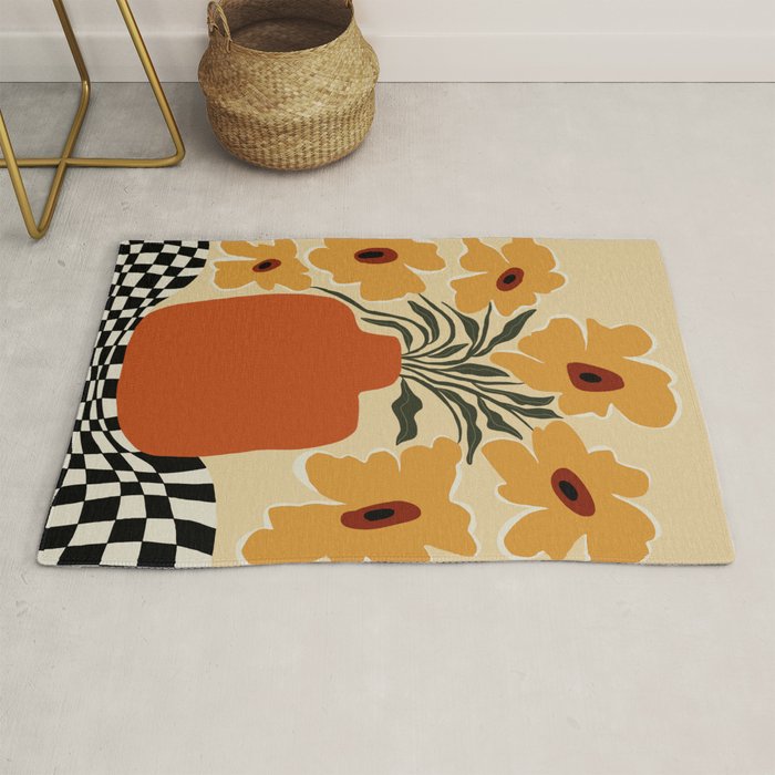 Summer flowerpot with check  Rug Gallery Image 1