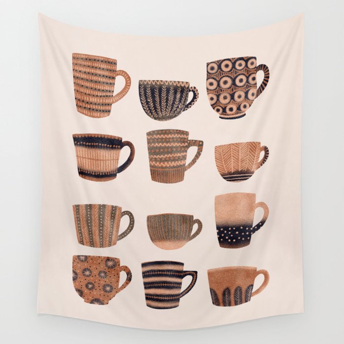 Watercolor Tea Cups Wall Tapestry Gallery Image 1