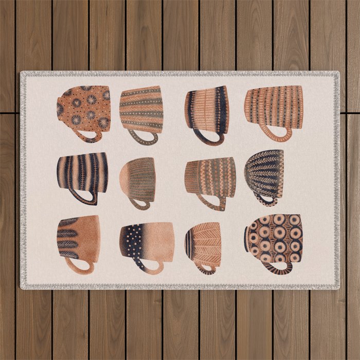 Watercolor Tea Cups Outdoor Rug Gallery Image 1