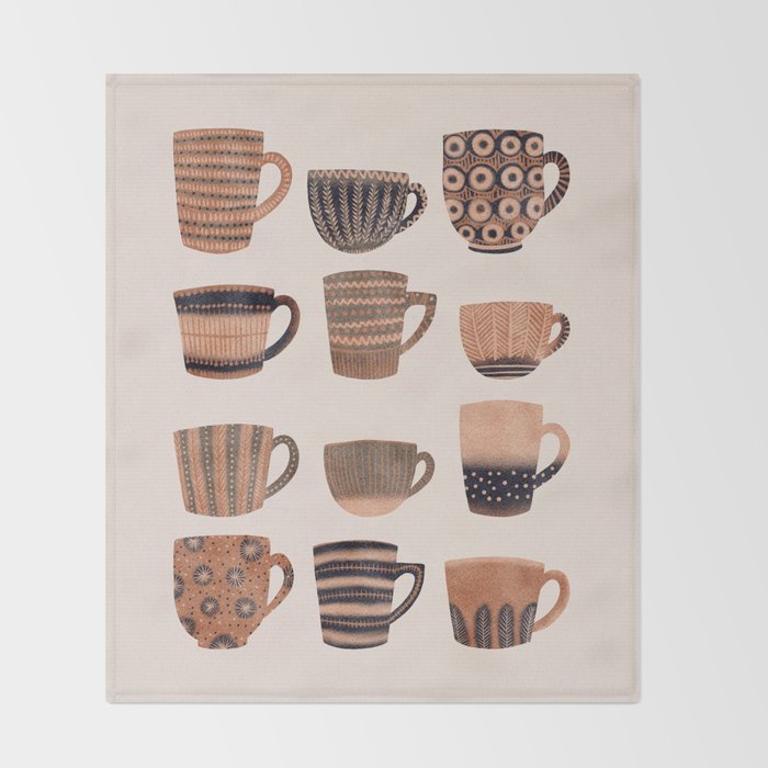 Watercolor Tea Cups Throw Blanket Gallery Image 2