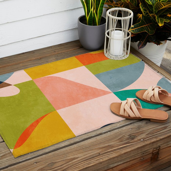 mid century abstract shapes spring I Outdoor Rug Gallery Image 2