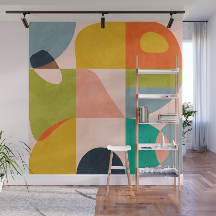 mid century abstract shapes spring I Wall Mural Gallery Image 1