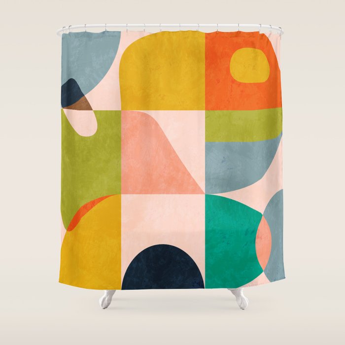 mid century abstract shapes spring I Shower Curtain Gallery Image 1