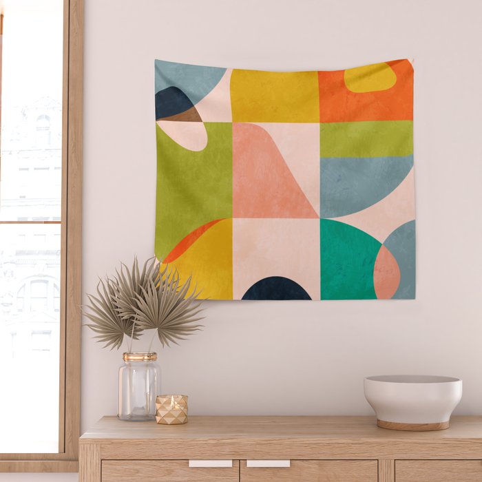 mid century abstract shapes spring I Wall Tapestry Gallery Image 2