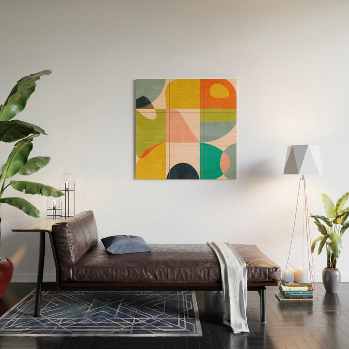 mid century abstract shapes spring I Wood Wall Art Gallery Image 2